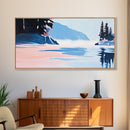 Mountain Lake, Peaceful Nature Art, Minimalist Alpine Landscape, Framed Canvas Print, Cabin Wall Decor, Calm Winter Aesthetic.
