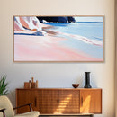 Sandy Beach, Ocean Shore, Soft Pastels, Seaside Tranquility, Framed Canvas Print, Coastal Wall Art, Bathroom Decor, Nautical Painting