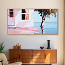 Lake House, Nature Reflection, Peaceful Retreat, Summer Serenity, Framed Canvas Print, Living Room Wall Art, Rustic Home Decor, Pastel