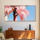 Palm Elegance, Tropical Breeze, Soft Pink Sky, Canvas Print, Coastal Wall Art, Boho Aesthetic, Summer Vibes, Bedroom or Office Decor