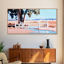 White Fence, Pastoral Landscape Print, Rustic Country Art, Framed Canvas Print, Minimalist Home Decor, Living Room Wall Art