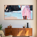 Pink Shoreline, Coastal Escape, Framed Canvas Print, Minimalist Seascape, Pastel Art, Beach House Decor, Serene Wall Art, Bedroom