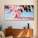 Pink Tropical Plant, Boho Botanical, Exotic Leaves, Pastel Colors, Soft Summer Vibes, Relaxing Nature, Living Room Art, Framed Canvas Print