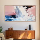 Waterfall, Abstract, Modern, Framed Canvas Print, Nature Wall Art, Minimalist Art, Bedroom Decor, Coastal Art, Blue and White Painting