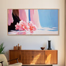 Floral, Waterfall, Soft Pink, Framed Canvas Print, Living Room Wall Art, Boho Art, Nature Artwork, Elegant Painting, Serene Home Decor