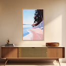 Secluded Beach, Coastal Pines, Ocean Sunset Art, Nature Wall Decor, Framed Canvas Print, Minimalist Seascape, Living Room Art, Boho Print