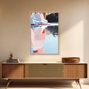 Serene Lake Painting, Abstract Water Reflection, Tranquil Nature Art, Framed Canvas Print, Boho Aesthetic, Living Room Wall Art, Pastel Decor