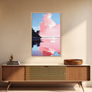 Pink Sky, Minimalist Coastal Art, Framed Canvas Print, Modern Landscape, Boho Sunset Painting, Living Room Wall Art, Serene Beach Decor