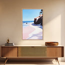 Beach View, Ocean Shore Art, Coastal Landscape Painting, Framed Canvas Print, Living Room Wall Art, Minimalist Seaside Decor