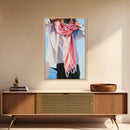 Pink Scarf, Fashion Illustration, Cozy Autumn Art, Feminine Style, Framed Canvas Print, Modern Wall Art, Soft Aesthetic, Unique Gift