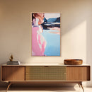 Dreamy Beach Art, Minimalist Woman Portrait, Coastal Fashion Illustration, Soft Pastel Colors, Framed Canvas Print, Bedroom Wall Art