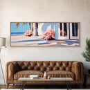 Beachfront Patio, Coastal Home, Ocean View Art, Framed Canvas Print, Seaside Decor, Summer House Aesthetic, Serene Wall Artwork