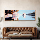 Pink Blossoms, Water Reflection, Soft Pastel Landscape, Framed Canvas Print, Romantic Wall Art, Elegant Bedroom Decor, Dreamy Scene