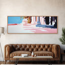 Mediterranean Villa, Sunlit Terrace, Minimalist Landscape, Canvas Print, Living Room Wall Art, Soft Pastels, Modern Architecture Decor