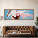 Flowing Dress, Windy Beach, Feminine Wall Art, Soft Pink Aesthetic, Summer Vibes, Framed Canvas Print, Living Room Art, Coastal Elegance