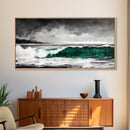 Green Ocean Wave, Dramatic, Black and White, Framed Canvas Print, Coastal Wall Art, Surfer Decor, Beach House Art, Nautical Decor