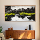 River Reflection, Minimalist Nature Art, Framed Canvas Print, Black and White Landscape, Modern Wall Decor, Office Wall Art