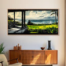 Tropical Beach View, Ocean Canvas Print, Relaxing Coastal Painting, Serene Landscape Wall Art, Living Room Decor, Framed Canvas Print