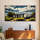 Rustic Desert House, Southwest Wall Art, Western Home Decor, Texas Ranch Art, Adobe House Painting, Earthy Boho Art, Framed Canvas Print