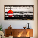 Red Buoy, Nautical, Coastal, Framed Canvas Print, Black and White Beach Scene, Ocean Wall Art, Maritime Decor, Fisherman’s House Artwork