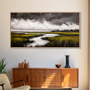 Marshland, Scenic, Natural, Canvas Print, Tranquil River Painting, Serene Landscape Wall Art, Nature Home Decor, Country House Artwork