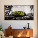 Mossy Rock, Abstract Nature, Green and Black Art, Canvas Print, Rustic Wall Decor, Boho Artwork, Modern Farmhouse Decor