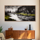 Forest Waterfall, Black and White Landscape, Nature Wall Art, Rustic Lodge Decor, Cabin Home Art, Peaceful River Scene, Canvas Print