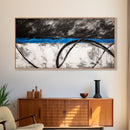 Blue Horizon, Abstract Lines, Framed Canvas Print, Minimalist Painting, Office Wall Art, Geometric Decor, Black and White Aesthetic