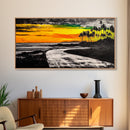 Tropical Beach, Sunset Painting, Ocean Horizon, Modern Coastal Decor, Palm Tree Art, Framed Canvas Print, Living Room Wall Art, Beach Scene
