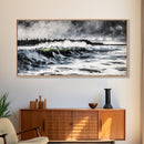 Ocean Wave, Coastal Art, Large Wall Art, Black and White Painting, Abstract Seascape, Living Room Decor, Framed Canvas Print, Beach House
