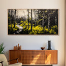 Forest Pathway, Autumn Woodland, Yellow Foliage, Moody Nature Art, Black and White, Peaceful Retreat, Cabin Wall Decor, Framed Canvas Print