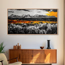 Mountain Range, Autumn Colors, Rustic Landscape, Moody Sky, Warm Tones, Framed Canvas Print, Cabin Wall Decor, Living Room Art