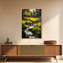 Stream Forest, Impressionist, Framed Canvas Print, Nature Wall Art, Greenery Landscape, Relaxing Home Art, Living Room Decor, Country Style