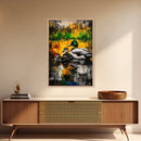Ducks Pond Nature, Framed Canvas Print, Wildlife Art, Vibrant Watercolor Style, Rustic Wall Decor, Country Home Art, Gift Idea
