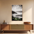 Misty Mountain View, Black and White Landscape, Minimalist Nature Wall Art, Bedroom Decor, Framed Canvas Print, Neutral Aesthetic