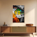 Vibrant Fish Art, Abstract Ocean Decor, Blue Yellow Green, Coastal Wall Art, Nautical Home Decor, Beach House Art, Framed Canvas Print