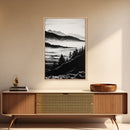Misty Mountain, Black White Wall Art, Landscape Painting, Nature Artwork, Modern Home Decor, Minimalist Art, Framed Canvas Print