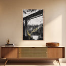 Steel Bridge, Industrial Wall Art, Black and White Landscape, Cityscape Art, Rustic Metal, Loft Style, Office Wall Art, Framed Canvas Print
