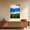 Abstract Ocean View, Blue Green Black White, Coastal Wall Art, Modern Beach Home Decor, Bold Statement Painting, Office Art, Canvas Print