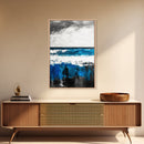 Blue Ocean, Coastal Landscape, Modern Art, Framed Canvas Print, Beach House Decor, Contemporary Seascape, Living Room Wall Art