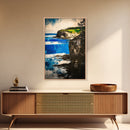 Coastal Cliff, Ocean Canvas Print, Nature Wall Art, Beach House Decor, Seascape Painting, Vibrant Blue Green Artwork, Office Art