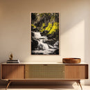 Forest Waterfall, Nature Wall Art, Serene Landscape, Green and Black Art, Tranquil Home Decor, Framed Canvas Print, Bedroom Wall Art