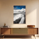 Sandy Path, Tranquil Beach Wall Art, Minimalist Coastal Home Decor, Nature Landscape Print, Ocean Retreat, Framed Canvas Print