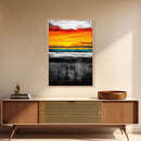 Sunset Reflection, Dramatic Skies, Ocean Scene, Framed Canvas Print, Vibrant Seascape, Living Room Wall Art, Fall Painting, Coastal Decor