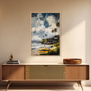 Beach Surf Shack, Tropical Art, Coastal Wall Decor, Nautical Framed Canvas Print, Surfing Gift, Ocean Sunset, Living Room Art