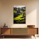 Forest Glow, Golden Trees, Nature Wall Art, Canvas Print, Mountain Landscape, Woodland Scene, Autumn Decor, Cabin Home Style, Moody Tones