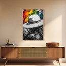 White Hat, Western Art, Framed Canvas Print, Southwestern Decor, Rustic Wall Art, Colorful Abstract Art, Boho Living Room Art