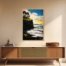 Dramatic Seascape, Cliffside View, Blue and Yellow Art, Canvas Print, Coastal Wall Decor, Beach House Artwork, Contemporary Style
