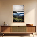 Misty Coast, Cliffside View, Ocean Horizon, Framed Canvas Print, Coastal Home Decor, Nautical Painting, Minimalist Wall Art