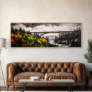 Forest Bridge, Scenic Landscape, River Valley, Canvas Print, Rustic Wall Art, Cabin Decor, Nature Inspired, Living Room Art, Moody Aesthetic